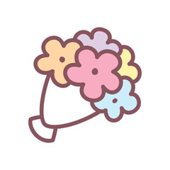 Cute flowers icon. Hand drawn illustration of a daisy bouquet isolated on a white background. Kawaii sticker. Vector 10 EPS.