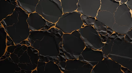 Fotobehang Luxurious black marble background with rich golden veins design © Kseniya