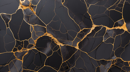 Elegant black marble background with intricate golden veins detail