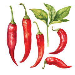 Chillies Watercolour clipart isolated on white background