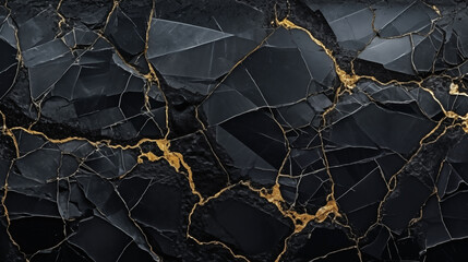 Refined black marble background with golden cracks creating an artistic design - obrazy, fototapety, plakaty
