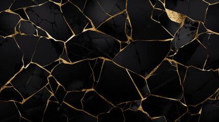 Black marble background with striking golden fractures creating a luxurious feel