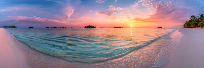 Enchanting Sunrise over Pristine Beach: A Perfect Tropical Paradisiacal Getaway