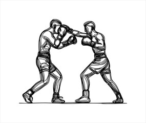 boxing match silhouette - line hand drawing (artwork 1)