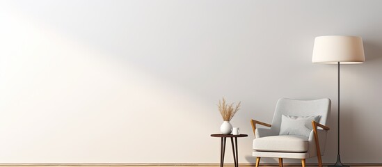Fototapeta premium An indoor setting showcasing a simple wooden chair paired with a table placed in a room