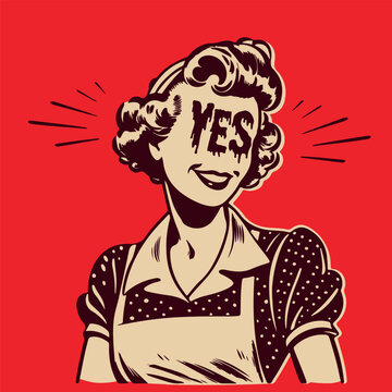 vintage cartoon woman with creepy yes in face