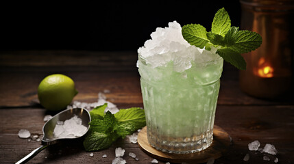 A refreshing mint julep with crushed ice. - obrazy, fototapety, plakaty