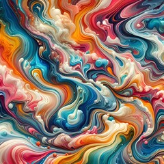 Fototapeta premium Vibrant swirls of bold and colorful acrylic paint create a mesmerizing marbled wave pattern, forming an abstract and dynamic background banner.