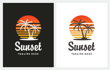 Palm Sunset Sun Summer Beach Travel logo design inspiration