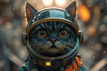 cat intergalactic space pilot character illustration Astronaut helmet