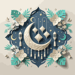 Flat Paper style Eid Mubarak Greeting Title Lettering