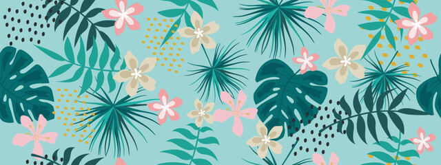 Tropical seamless background. Tropical modern pattern for fabric, cover, website.
