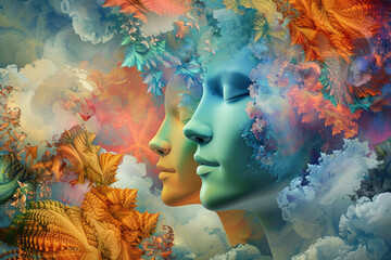 Colorful Mind series. Arrangement of human head and fractal colors on the subject of mind, dreams, thinking, consciousness and imagination - obrazy, fototapety, plakaty