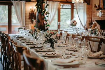 Fototapeta na wymiar Wedding banquet in a restaurant, served table in a restaurant