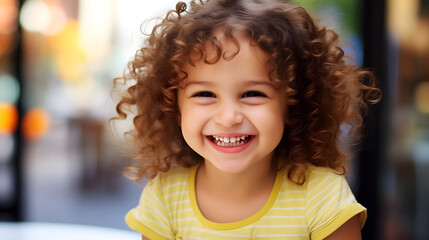 Joyful Curly-haired Child Smiling in Sunlight