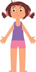 Girl front view. Cartoon kid character in underwear