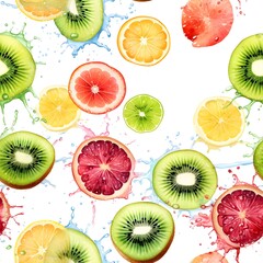 Fototapeta na wymiar Seamless pattern of fruit in watercolor painting style on white background
