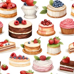 Seamless pattern of cute cartoon bakery ,bread, cake and croissant