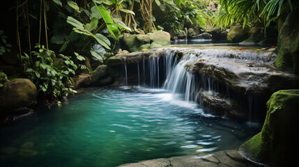 A serene waterfall cascading into a pool below.