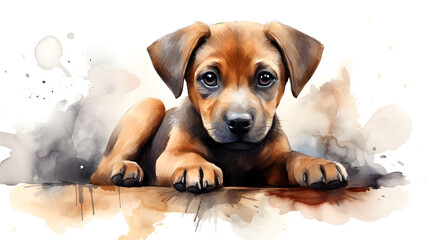 Adorable Puppy Watercolor Painting Cute Dog Lying Down Artwork