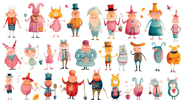 Whimsical Cartoon Characters in Colorful Clip Art Co
