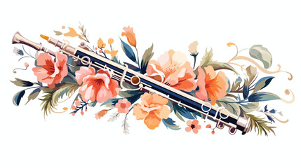 Wind instrument with Floral border for design use fl - obrazy, fototapety, plakaty