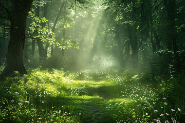 Fantasy and dreamy landscape in the forest