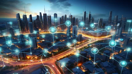 Foto op Canvas A smart city with interconnected IoT devices © franklin
