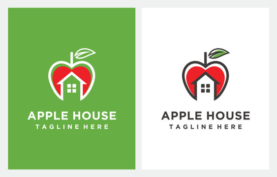 Apple Fruits House Red logo design vector icon