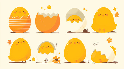 Playful illustration features a sunny side up egg with a shiny yolk next to a smiling cracked eggshell, evoking a sense of breakfast fun.