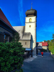 View of the street and church in Karpacz, Poland