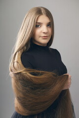 teenager girl with very long hair