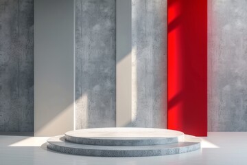 gray and red pedestal Contrasted with a simple studio background Suitable for presentations and ceremonies.