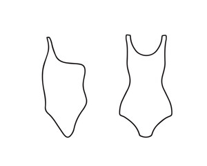 Swimwear set. Bikini doodle collection. Sketches of swimsuits in modern and classic style. Vector
