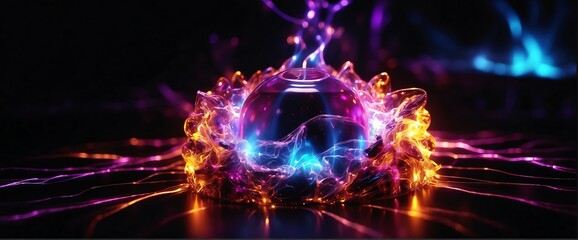 Colorful light energy with electrical electricity plasma power fusion on plain black background from Generative AI