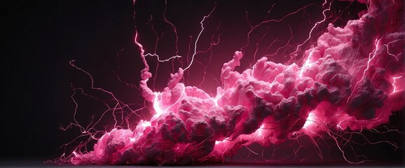 pink pure energy with electrical electricity plasma power fusion on plain black background from Generative AI - obrazy, fototapety, plakaty