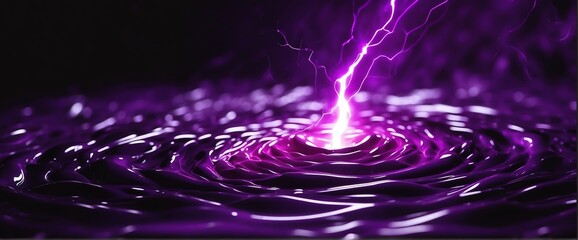 Purple pure energy with electrical electricity plasma power fusion on plain black background from Generative AI - obrazy, fototapety, plakaty
