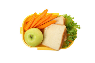 PNG,Yellow lunch box with food, isolated on white background