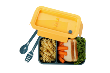 PNG,Blue lunch box with food, isolated on white background