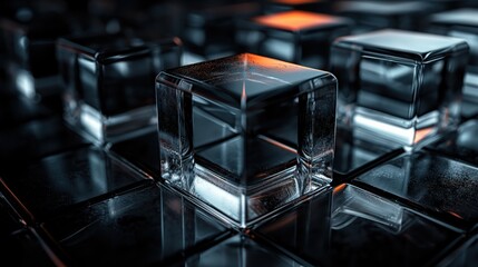 Illuminated Ice Cubes on Reflective Surface