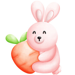 Easter rabbit hugging carrot