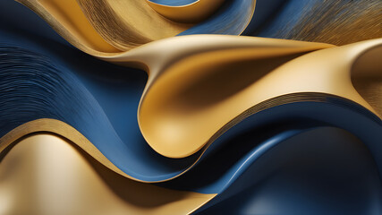 A 3d render of  abstract curves of golden blue and  white color background ,abstract background with waves,Generative Ai,Ai