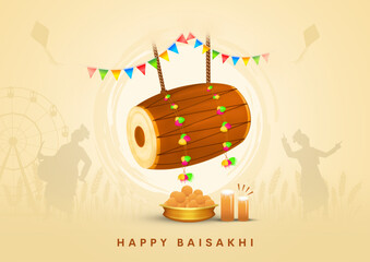Illustration of Punjab new year Baisakhi. Happy Baisakhi. Vaisakhi festival background. - obrazy, fototapety, plakaty