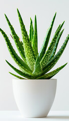 Fototapeta premium Aloe Vera in a White Pot. Isolated on a White Background.