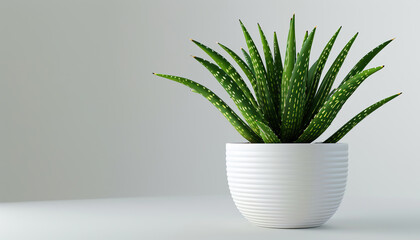 Aloe Vera in a White Pot. Isolated on a White Background with Copy Space. 