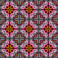 Cross stitch pattern flowers on a black background. Design for colorful,background, embroidery, floral pattern, stitches, floral motif, decorative, textile art, tablecloth, pillowcase.