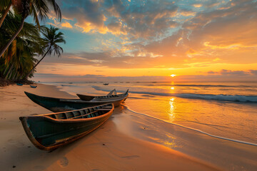 Enchanting Golden Sunset over a Tranquil Beach: the Perfect JQ Travel Destination