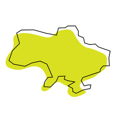 Ukraine country simplified map. Green silhouette with thin black contour outline isolated on white background. Simple vector icon