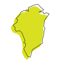 Greenland simplified map. Green silhouette with thin black contour outline isolated on white background. Simple vector icon