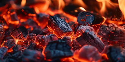 Keuken spatwand met foto Fiery red embers from a wood-burning hearth. © ckybe